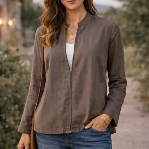 Eileen Fisher SZ M 100% Silk Brown Jacket/Blazer